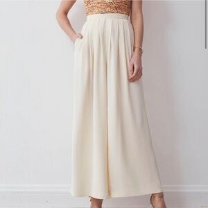 Boskemper Island Wide Leg Pleated Pants Ecru Cream High Waist Resort‎ Trousers S